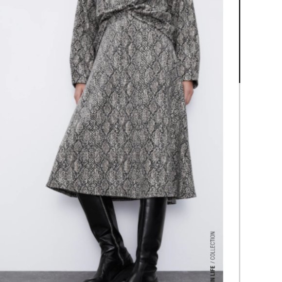 ZARA Soft-touch Snake Print Midi Skirt, Size M - Picture 1 of 11